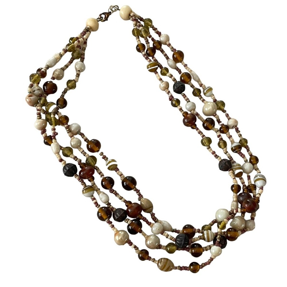 Multi Strand Brown Layered Beaded Statement Necklace Fast Shipping‎